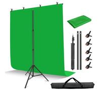Hemmotop Kit de soporte de fondo portátil en forma de T, 1,5 x 2 m, con pantalla de fondo de muselina verde y 5 abrazaderas de clip, para estudio de fotos y video