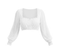 HEMNACU Blusa Dirndl de SeñOra con Mangas Globo Elegantes Escote en V Bordado Calado Blusa Tradicional Dirndl con Encaje y Mangas de Alas Camisa Manga Corta Ropa para Fiesta de La Cerveza BáVara