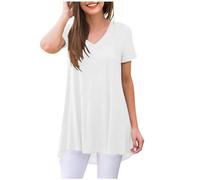 HEMNACU Blusas Elegantes y Casuales Túnicas Camisetas de Verano Blusas y Túnicas para Damas Túnica Mujer Manga Corta de Verano Tallas Grandes con Escote en V Tops para Mujeres Camiseta