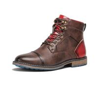 HEMNACU Botas de Cuero Hombres Tipo Chukka Worker Biker Boots Zapatos de Cuero para Moto con Cordones Botines Retro SintéTico con Punta Redonda Tacón Bajo Botas Vaqueras Steampunk con Cordones