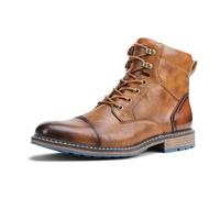 HEMNACU Botas de Cuero Hombres Tipo Chukka Worker Biker Boots Zapatos de Cuero para Moto con Cordones Botines Retro SintéTico con Punta Redonda Tacón Bajo Botas Vaqueras Steampunk con Cordones