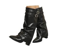 HEMNACU Botas Hasta La Rodilla Holgadas Casuales con Punta Redonda Estilo Biker Fáciles de Poner con Bajo Grueso y Plataforma Botas de Mujer con Cremallera y Tacón Bloque Punta Afilada