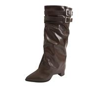 HEMNACU Botas Hasta La Rodilla Holgadas Casuales con Punta Redonda Estilo Biker Fáciles de Poner con Bajo Grueso y Plataforma Botas de Mujer con Cremallera y Tacón Bloque Punta Afilada