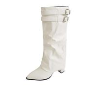 HEMNACU Botas Hasta La Rodilla Holgadas Casuales con Punta Redonda Estilo Biker Fáciles de Poner con Bajo Grueso y Plataforma Botas de Mujer con Cremallera y Tacón Bloque Punta Afilada