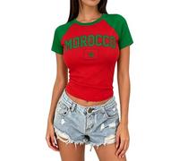 HEMNACU Brasil Portugal France Camiseta Crop Tops Y2K Camisetas Mujer Cuello Redondo Manga Corta Tops de Verano Que Dejan La Barriga Al Descubierto Chicas Tops Vintage