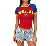 HEMNACU Brasil Portugal France Camiseta Crop Tops Y2K Camisetas Mujer Cuello Redondo Manga Corta Tops de Verano Que Dejan La Barriga Al Descubierto Chicas Tops Vintage