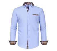 HEMNACU Camisa Casual de Manga Larga para Boda Camisas Elegantes Chaqueta para Cenar Secado Rápido Camisa de Negocios para Hombre Sin Planchar Manga Larga Corte Ajustado Algodón con Elastano