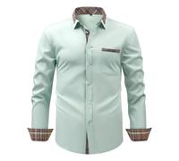 HEMNACU Camisa de Negocios para Hombre Sin Planchar Manga Larga Corte Ajustado Algodón con Elastano Camisa Casual de Manga Larga para Boda Camisas Elegantes Chaqueta para Cenar Secado RáPido