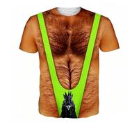 HEMNACU Camisa Hombre Musculoso FEA Camiseta Divertida Holgada Peluca de Vello en el Pecho para Hombres Camisetas de Tirantes de Músculo Camisetas Divertidas