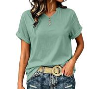 HEMNACU Camiseta Oversize Manga Corta Parte Superior Suelta para Mujer Camisas de Verano Blusa Manga Corta Algodón Tops Elegantes Camiseta Mujer con Escote en V y Fila de Botones