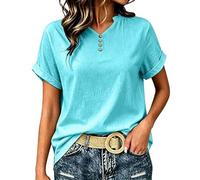 HEMNACU Camiseta Oversize Manga Corta Parte Superior Suelta para Mujer Camisas de Verano Blusa Manga Corta Algodón Tops Elegantes Camiseta Mujer con Escote en V y Fila de Botones