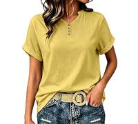 HEMNACU Camiseta Oversize Manga Corta Parte Superior Suelta para Mujer Camisas de Verano Blusa Manga Corta Algodón Tops Elegantes Camiseta Mujer con Escote en V y Fila de Botones
