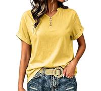HEMNACU Camiseta Oversize Manga Corta Parte Superior Suelta para Mujer Camisas de Verano Blusa Manga Corta Algodón Tops Elegantes Camiseta Mujer con Escote en V y Fila de Botones