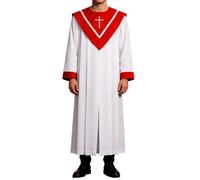 HEMNACU Casulla Vestido Iglesia Misas Ornamento Bata Unisex Mate Estola en V con Bordado de Cruz Juego para Iglesia Bautizo Oficial Confirmación Sotana de Sacerdote