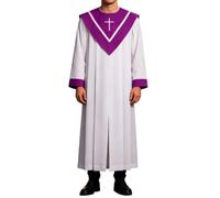 HEMNACU Casulla Vestido Iglesia Misas Ornamento Bata Unisex Mate Estola en V con Bordado de Cruz Juego para Iglesia Bautizo Oficial Confirmación Sotana de Sacerdote