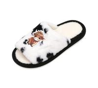 HEMNACU Chanclas de Casa para Mujeres Rana Vaca Cerdo Animal Zapatillas de Lino para el Hogar Pantuflas Divertidas de Dibujos Animados Puntera Abierta Plano para Uso en Interiores Cómodo