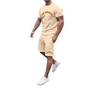 HEMNACU Chándal de Verano para Hombre con Nombre Personalizado Cuello Redondo Manga Corta para Hombres Jóvenes Uso Diario Conjunto Veraniego Informal Masculino Camiseta Manga Corta Traje Elegante