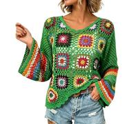 HEMNACU Chaqueta de Punto Larga Boho Hecha A Mano con ArcoíRis Top de Punto úNico con PatróN éTnico Calado Top Blanco Elegante para Mujer Top Bohemio Color Albaricoque Ligero