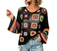 HEMNACU Chaqueta de Punto Larga Boho Hecha A Mano con ArcoíRis Top de Punto úNico con PatróN éTnico Calado Top Blanco Elegante para Mujer Top Bohemio Color Albaricoque Ligero