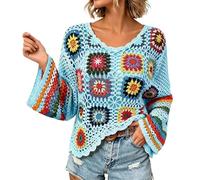 HEMNACU Chaqueta de Punto Larga Boho Hecha A Mano con ArcoíRis Top de Punto úNico con PatróN éTnico Calado Top Blanco Elegante para Mujer Top Bohemio Color Albaricoque Ligero