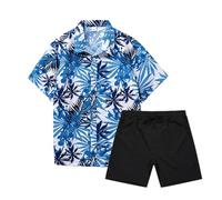 HEMNACU Conjunto de Camisa y Pantalones Cortos Hombres Slim Fit Classic Short Casual Hawaiano Floral Camisa Hawaiana y Pantalones Cortos Conjunto Coco árbol Imprimir Verano