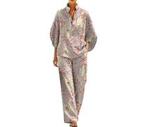 HEMNACU Conjunto de Vacaciones de Verano Camisa de Blusa Manga Larga Camiseta Manga Larga Verano Blusa TúNica de Lino Elegante Original Tallas Grandes Blusas Largas para Damas