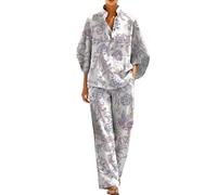 HEMNACU Conjunto de Vacaciones de Verano Camisa de Blusa Manga Larga Camiseta Manga Larga Verano Blusa TúNica de Lino Elegante Original Tallas Grandes Blusas Largas para Damas