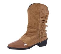 HEMNACU Otoño Invierno Botas de Gamuza para Mujer con Flecos Tacón Bloque Botines Estilo Vaquera Disfraces de Carnaval Botas Camperas de Mujer Botines de Cuero Fiesta Western