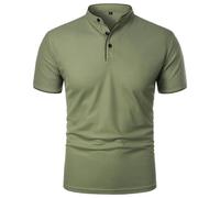 HEMNACU Polos Corto Vintage Transpirable Camisa de Golf con Botones Ajuste Regular Camisas Manga Corta Escote en V Camiseta Tipo Polos para Hombre Cuello Alto Camiseta Manga Corta de Un Solo Color