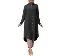 HEMNACU Ropa de OracióN para Mujeres Vestidos Musulmanes Damas Abaya Ropa de RamadáN Vestido Largo de Lino con Botones Vestido Tipo Camisa con Bolsillos Tallas Grandes