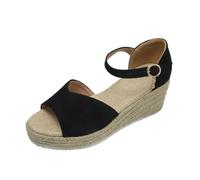 HEMNACU Sandalias Mujer Espadrilles con Plataforma Cuña Sandaletas con Tacón Cerrado Zapatos de Verano Pumps Zapatos con Hebilla Zapatillas de Lino Trenzadas