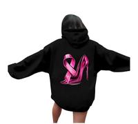 HEMNACU Sudadera con Capucha de Mujer Estampado Mes Concienciación Cáncer Mama Diseño Casual Tela Suave Estilo para Otoño Invierno Uso Diario Apoyo Solidario Corte Cómodo Moderno y Versátil