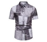 HEMNACU Sudadera Ligera Parte Superior Regular para Hombres Camiseta Hawaiana Camisa Hombre Manga Corta para Hombres Camisa Hawaiana con Botones con Cuello en V Suéter Retro con Estampado