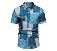 HEMNACU Sudadera Ligera Parte Superior Regular para Hombres Camiseta Hawaiana Camisa Hombre Manga Corta para Hombres Camisa Hawaiana con Botones con Cuello en V Suéter Retro con Estampado