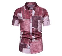 HEMNACU Sudadera Ligera Parte Superior Regular para Hombres Camiseta Hawaiana Camisa Hombre Manga Corta para Hombres Camisa Hawaiana con Botones con Cuello en V Suéter Retro con Estampado