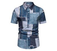 HEMNACU Sudadera Ligera Parte Superior Regular para Hombres Camiseta Hawaiana Camisa Hombre Manga Corta para Hombres Camisa Hawaiana con Botones con Cuello en V Suéter Retro con Estampado
