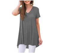 HEMNACU Túnica Mujer Manga Corta de Verano Tallas Grandes con Escote en V Tops para Mujeres Camiseta Blusas Elegantes y Casuales Túnicas Camisetas de Verano Blusas y Túnicas para Damas