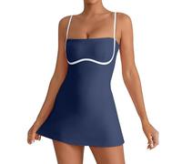 HEMNACU Vestido de Tenis Femenino con Escote Cuadrado y Pantalones Cortos con Tirantes Finos Espalda Descubierta Entrenamiento Abertura Lateral Vestido de Golf AtléTico