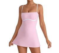HEMNACU Vestido de Tenis Femenino con Escote Cuadrado y Pantalones Cortos con Tirantes Finos Espalda Descubierta Entrenamiento Abertura Lateral Vestido de Golf AtléTico