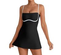 HEMNACU Vestido de Tenis Femenino con Escote Cuadrado y Pantalones Cortos con Tirantes Finos Espalda Descubierta Entrenamiento Abertura Lateral Vestido de Golf AtléTico