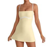 HEMNACU Vestido de Tenis Femenino con Escote Cuadrado y Pantalones Cortos con Tirantes Finos Espalda Descubierta Entrenamiento Abertura Lateral Vestido de Golf AtléTico