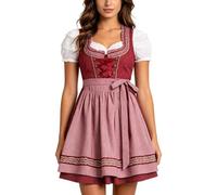 HEMNACU Vestido Dirndl Largo para Damas Falda Tradicional Elegante Outfit Dirndl para Oktoberfest Conjuntos Completos de Delantales con Encaje Negro y Rosa Ropa para Oktoberfest en Tallas Grandes