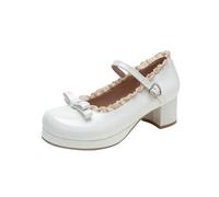 HEMNACU Zapatos de Mujer Tipo Mary Jane con Plataforma y Tacón Grueso con Lazo Kawaii para Cosplay con Cordones DiseñO Cruzado Puntera Redonda y Correa Al Tobillo