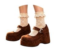 HEMNACU Zapatos Mujer Lolita Zapatos de Tacón Tipo Mary Jane con Cordones y Lazo Kawaii Bonitos para Cosplay Botas de Cuña con Correas Cruzadas Tacón Grueso Bonito para el Baile de Fin de Curso