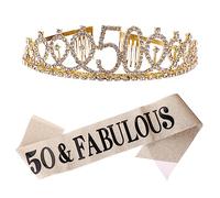 Hemobllo 2 Piezas Conjunto Coronas y Cinturones de Cumpleaños con Letras Doradas para Decoraciones de Fiestas de Cumpleaños para Mujeres y Niñas