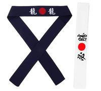 Hemobllo 2 piezas Diademas Japonesas Deportivas Absorción Sudor Transpirable Antideslizante Banda Decorativa para Yoga y Running Samurái Blanco y Azul