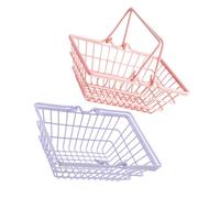 Hemobllo 2 piezas Mini Cesta de Compra para Cesta de Metal con Asas Organizador Pequeño y Portátil para Juguetes de Simulación para Rol y Almacenamiento