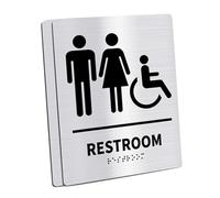 Hemobllo 2 piezas Placas de Baño Unisex de Acero Inoxidable con Braille Señalización Táctil Accesible para Puertas de Aseos Oficinas y Restaurantes Diseño Duradero para Reconocimiento
