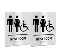 Hemobllo 2 Piezas Señal de Baño Unisex con Braille de Acero Inoxidable Placa para Puerta de Aseo Accesible para Oficina y Restaurante Diseño Moderno y Duradero