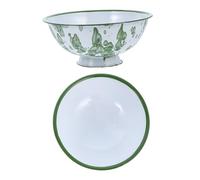 Hemobllo 2 piezas Tazón de Enamel para Noodles y Sopa de Antideslizante Diseño Retro para Cocina y Almacenamiento de Alimentos Color Blanco con Detalles